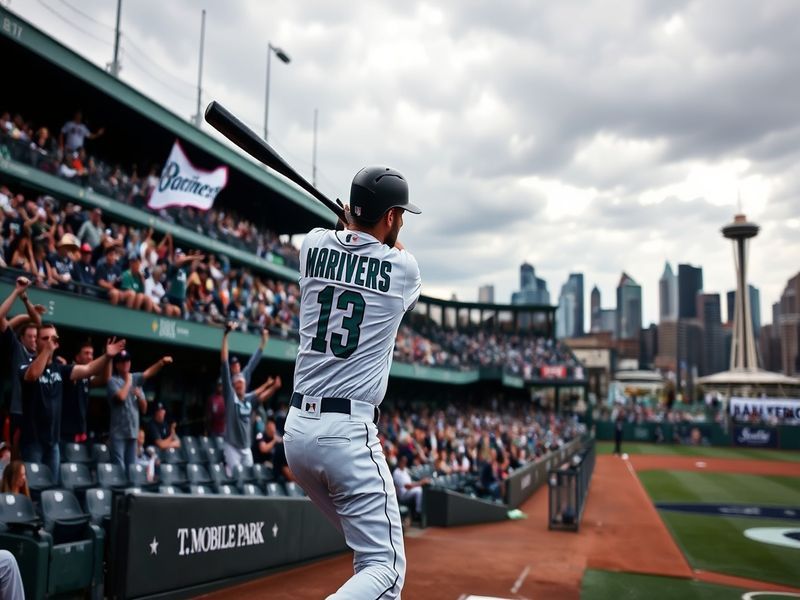 A vibrant image of Seattle Mariners players celebrating a home run at T-Mobile Park, with fans cheering in the background.