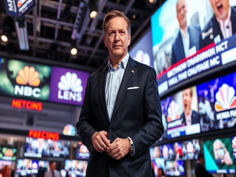A professional portrait of Peter Alexander in a newsroom setting, conveying a serious yet approachable demeanor, with NBC bra