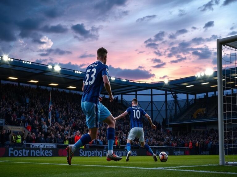 An action shot of a football match featuring St. Johnstone and Queen's Park players competing for the ball, set in a vibrant
