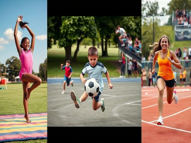 A vibrant image showcasing a diverse group of athletes engaged in various sports, highlighting teamwork, competition, and com