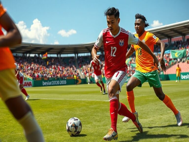 A vibrant football stadium filled with enthusiastic fans from South Korea and Ivory Coast, showcasing team colors and flags,