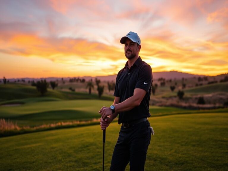 Gary Woodland mid-swing at a PGA Tour event, wearing a cap and sunglasses, with a focused expression. The background shows a