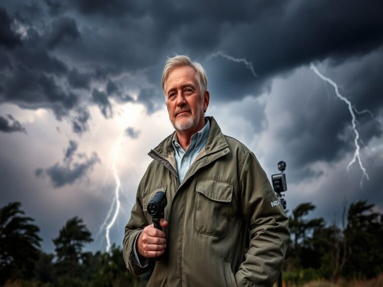 A mid-career portrait of David Payne in a minimalist studio, surrounded by architectural models and sketches, with a large wi