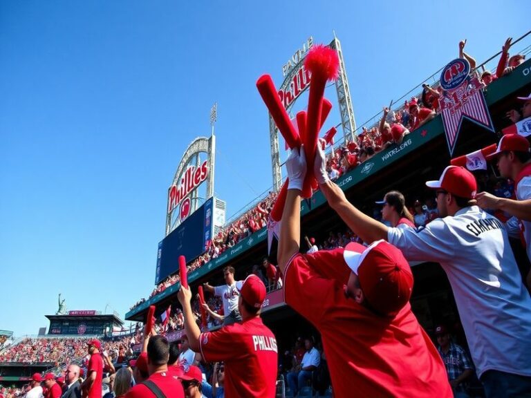 A vibrant image of Citizens Bank Park filled with enthusiastic Phillies fans, showcasing team colors and the excitement of ga