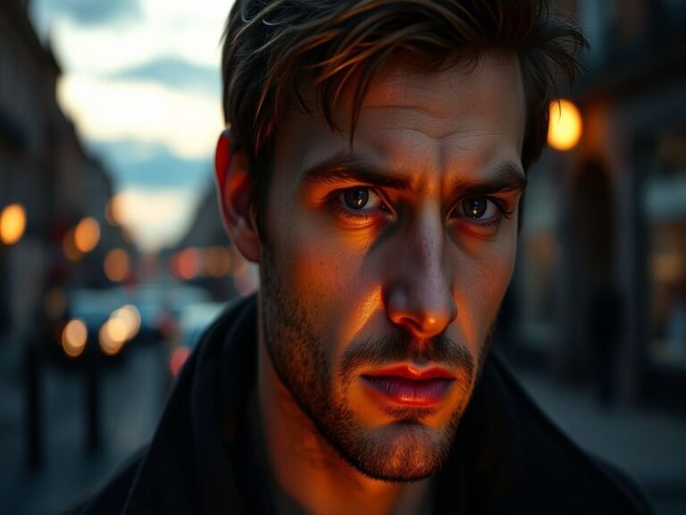 A portrait of Jamie Dornan showcasing his charismatic smile, dressed in a casual yet stylish outfit, set against a blurred ur