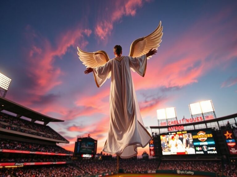 A split-screen image of Shohei Ohtani pitching for the Angels and Yordan Alvarez hitting for the Astros during a tense postse