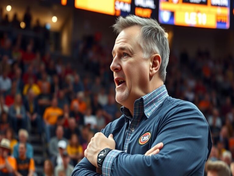 A dynamic photo of Tommy Lloyd coaching during a college basketball game, showcasing his intensity and focus on the court.