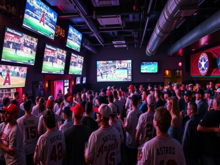 A vibrant image of a baseball stadium filled with fans, highlighting the energy and excitement of a live game, with players i