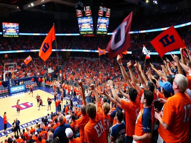 A vibrant image capturing the Illinois Fighting Illini basketball team in action during the 2005 Final Four, showcasing playe