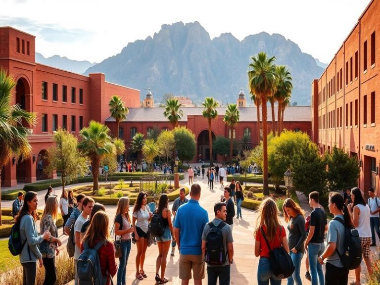 A vibrant campus scene at the University of Alberta featuring students engaged in outdoor activities, with historic buildings