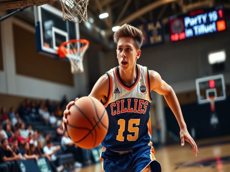 A dynamic image of Fletcher Loyer in action on the basketball court, showcasing his shooting form and intense focus during a