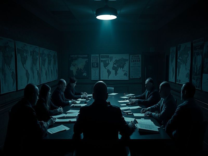 A dramatic scene from a CIA-themed television show, featuring agents in a tense moment, set against a backdrop of a city skyl