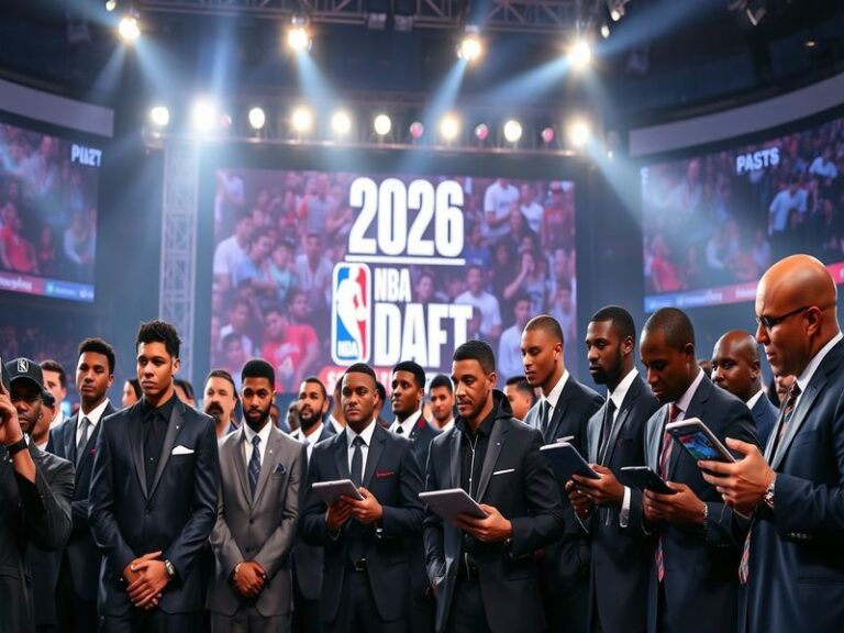 An illustration of top NBA draft prospects in action during a college basketball game, showcasing their skills and competitiv