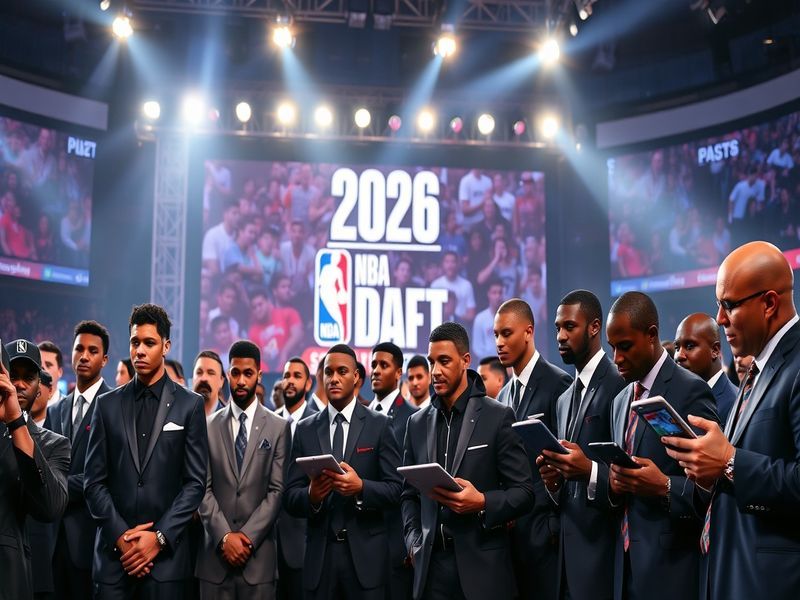 An illustration of top NBA draft prospects in action during a college basketball game, showcasing their skills and competitiv