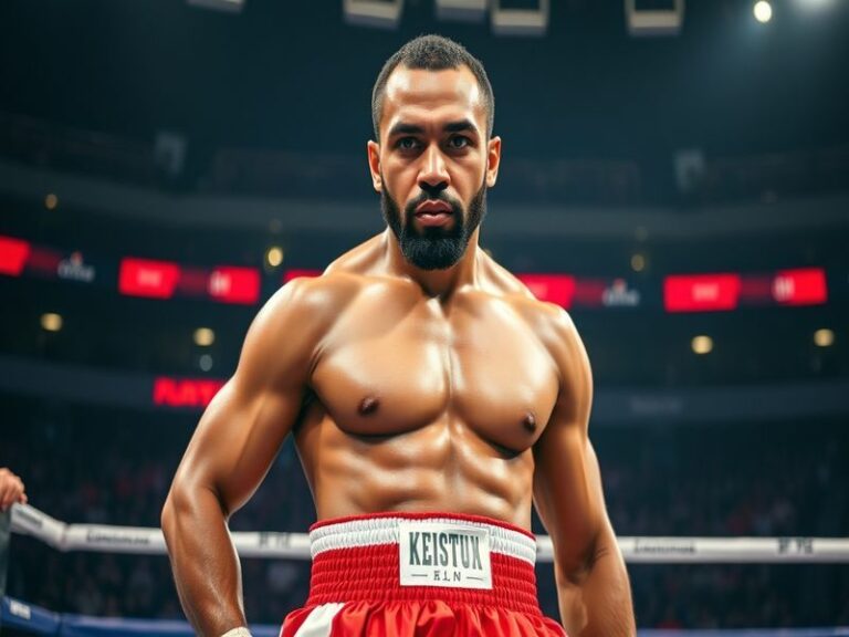 A dynamic action shot of Keith Thurman during a boxing match, showcasing his athleticism and determination.