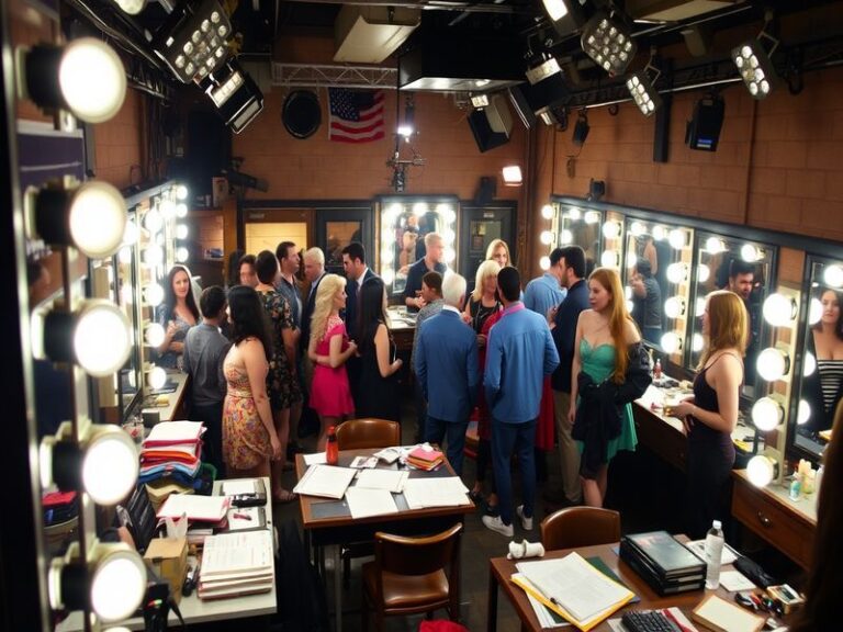 A vibrant collage of SNL's most iconic moments: a live stage with a studio audience, cast members in famous costumes (like th