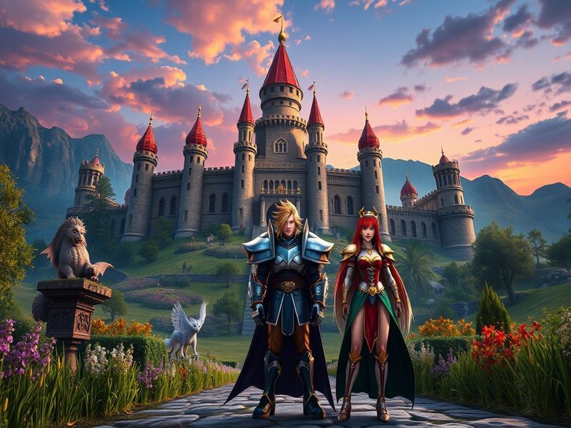 An artistic representation of the main characters from Final Fantasy IX, set in a lush, fantastical landscape with vibrant co