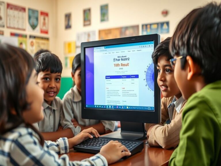 A group of students celebrating their exam results, showcasing joy and relief, with colorful confetti in the air and smiles o