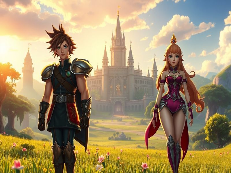 A visually stunning artwork depicting characters from Final Fantasy IX in a vibrant fantasy landscape, showcasing the whimsic