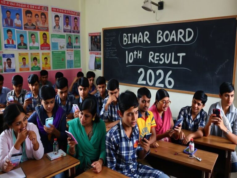 A classroom scene depicting students studying for their exams, with books and stationery scattered on a table, conveying a se