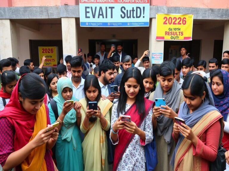 A focused student checking the Bihar Board 10th Result 2026 on a laptop in a well-lit study room, with a certificate and note