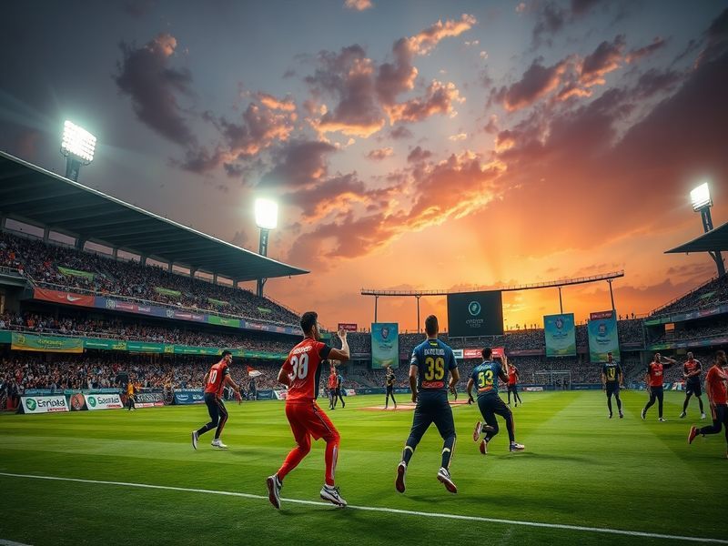 An image depicting the intense atmosphere of the Quetta Gladiators vs Hyderabad Kingsmen match, showcasing fans cheering in t