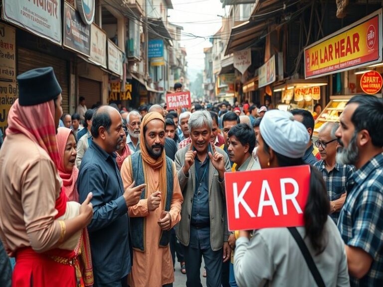 An illustration depicting diverse conversations among friends in a vibrant Southeast Asian setting, showcasing cultural expre