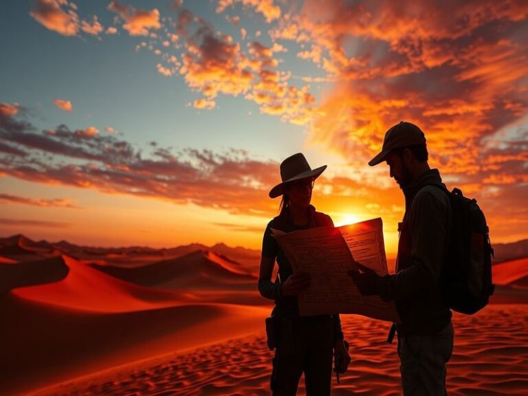 A cinematic shot of Crimson Desert’s open world at sunset, featuring a player on a mechanical mount overlooking a sprawling d