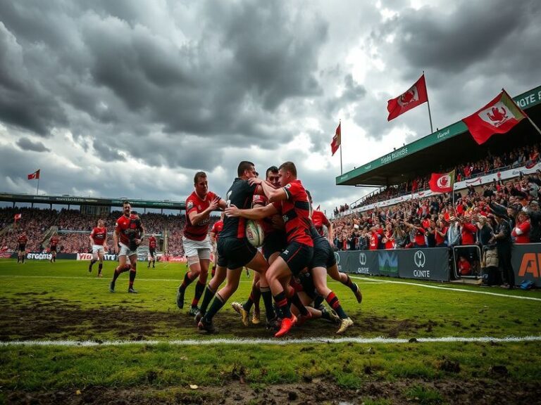An action shot from the Hull FC vs Dragons match, featuring players in vibrant team colors, showcasing intense gameplay and f