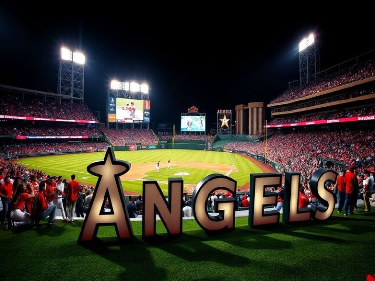 A vibrant image of a packed baseball stadium during a matchup between the Angels and Astros, showcasing fans in team colors a