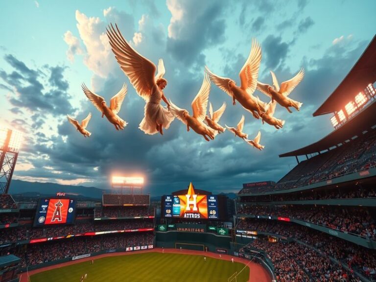 An action-packed baseball game featuring the Angels and Astros, showcasing players in their team uniforms, a vibrant crowd, a