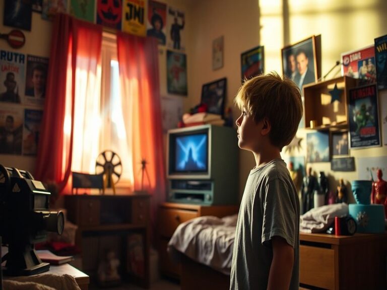 A still from the movie 'Michael', showcasing the lead character in a moment of reflection, with a diverse urban backdrop that