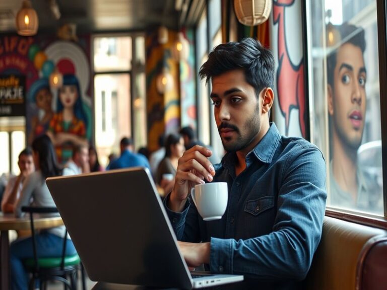 A portrait of Rishi Nair in a modern office setting, surrounded by technology and engaged in a discussion, conveying a sense