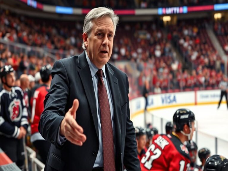 A dynamic image of John Tortorella coaching on the ice, showcasing his intense focus and passion during a game.