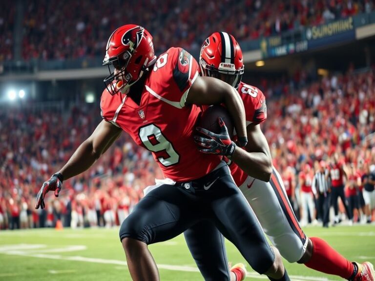 A dynamic action shot of Joe Tryon Shoyinka in a Tampa Bay Buccaneers uniform, mid-game with a focused expression, set agains
