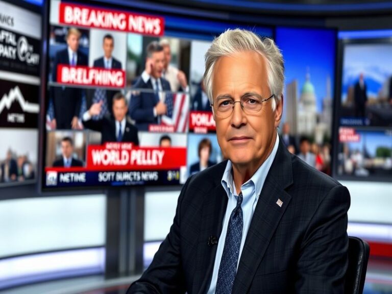 A veteran journalist in a suit stands in a news studio, with a '60 Minutes' logo visible in the background. The setting is pr