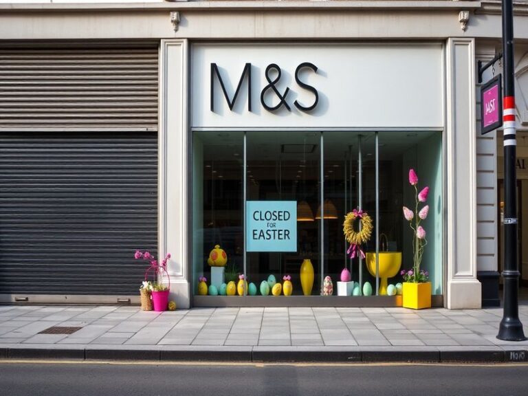 An empty Marks & Spencer store on Easter Sunday, with closed signs visible, capturing the essence of the retail closure again