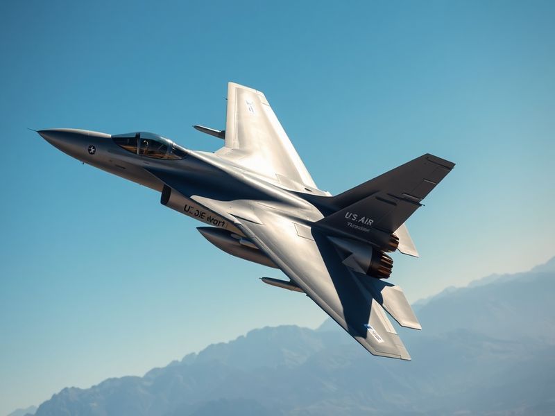 A sleek US radar jet in flight, showcasing its advanced radar systems against a clear blue sky, symbolizing military innovati