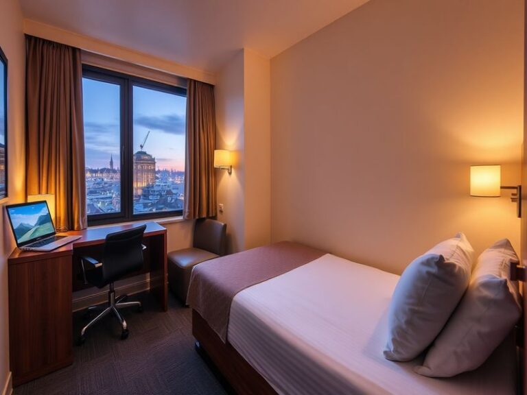 A Travelodge hotel exterior showcasing modern architecture and welcoming signage, set against a bright blue sky.