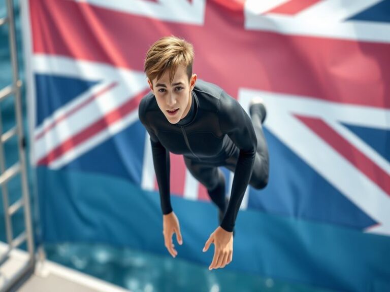 An action shot of Jay Clarke in a dynamic athletic pose, juxtaposed with a behind-the-scenes moment from an entertainment eve