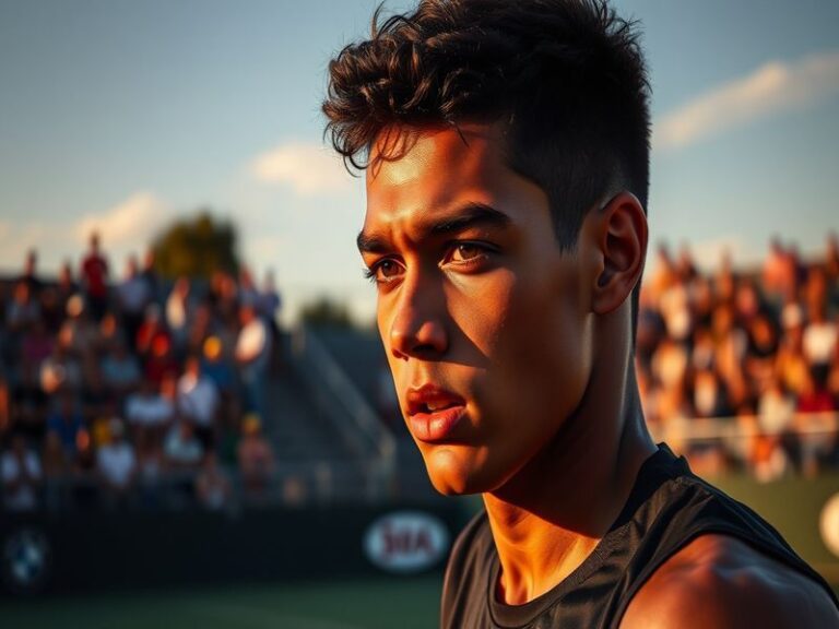 A dynamic image of Jay Clarke in action on the tennis court, showcasing his athleticism, with a vibrant crowd in the backgrou