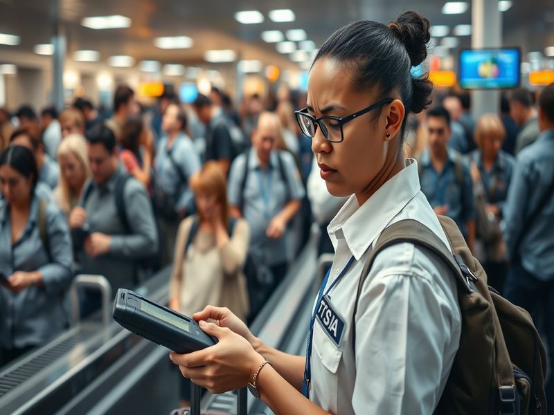 An airport security checkpoint with TSA employees in action, highlighting the security process and the importance of their ro