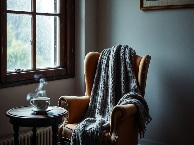 An image depicting a person sitting by a window on a rainy day, with a notebook and coffee, symbolizing reflection and prepar