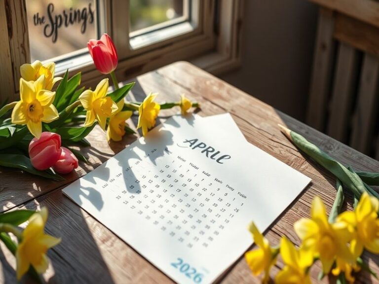 A colorful collage depicting various April events, including cherry blossoms, Easter celebrations, and outdoor activities in