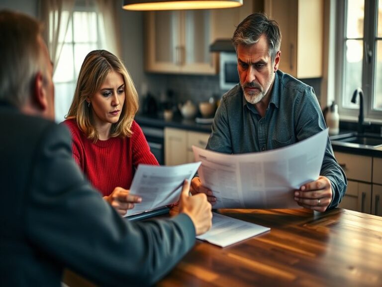 An image depicting a consumer reviewing car finance documents, with a sense of determination and hope for resolution.