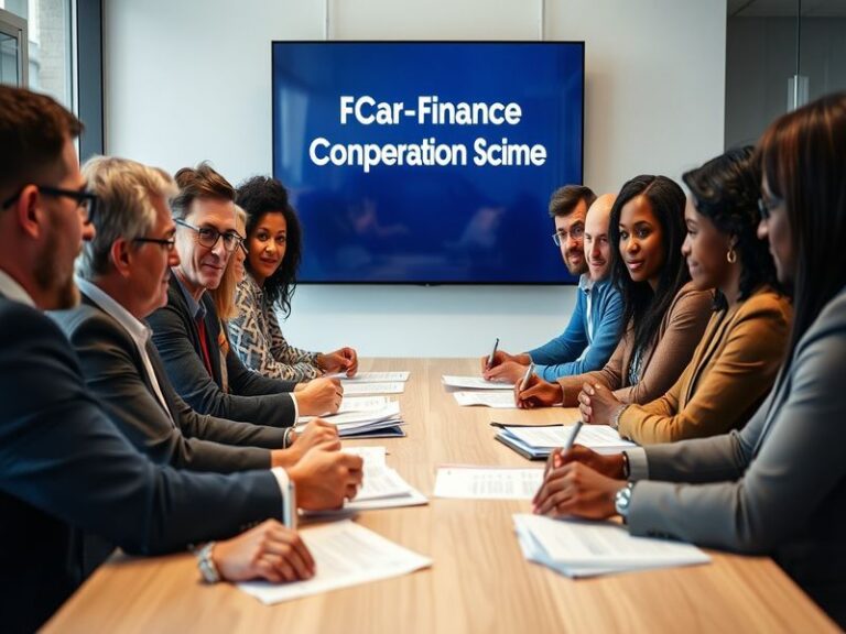 An infographic illustrating the FCA car finance compensation scheme, featuring key components and a visual representation of