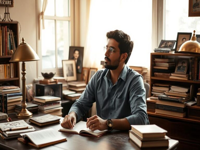 A portrait of Vaibhav Suryavanshi in a modern urban setting, showcasing a thoughtful expression, surrounded by technology and