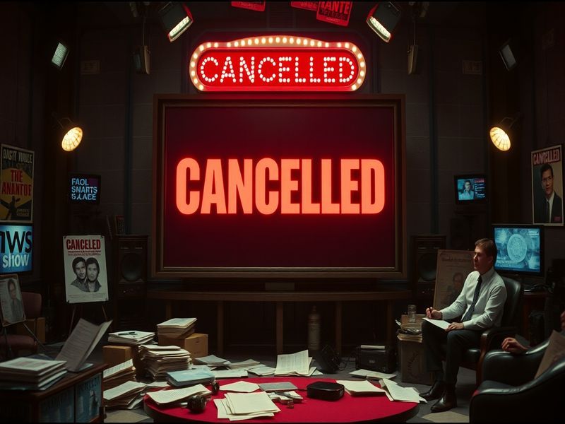 An image depicting a television set with a static screen, symbolizing canceled shows, with a darkened living room setting to