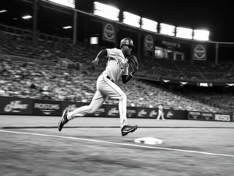 An action shot of Terrance Gore sprinting on the baseball field, showcasing his speed and determination during a game.