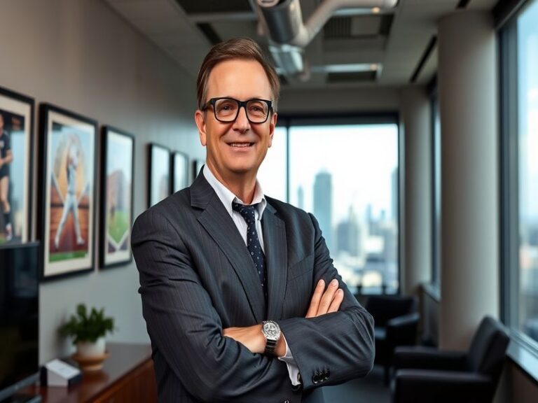 A portrait of Tom Dundon at a Carolina Hurricanes game, showcasing his enthusiastic demeanor and team spirit amidst a lively